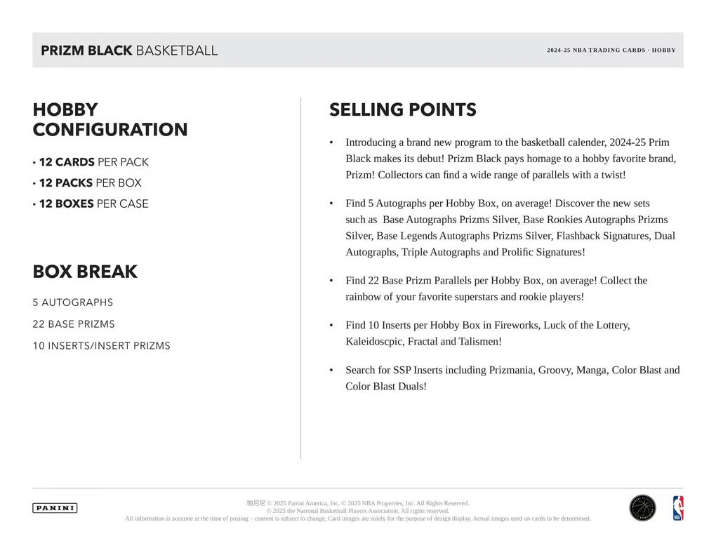 24 panini prism black basketball